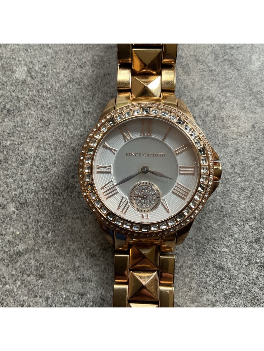 Vince Camuto Rose Gold Tone Womens Watch VC5160 Crystal Accent Bezel 38mm A18